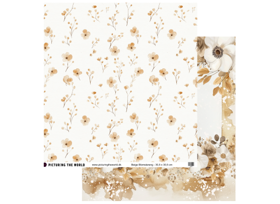 Add on August - EKSTRA PTW Design - Beige Blomsteregn 12x12 mønsterpapir - sælges kun til kitklubmedlemmer