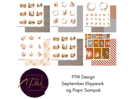 Add on September - PTW Design - September Klippeark og Papirsampak - 6 ark 12x12 - Sælges kun til kitklubmedlemmer