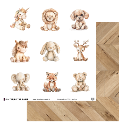 Add on August - Velkommen Lille Du - Enkeltark - Nuttede Dyr 12x12 mønsterpapir