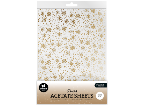 Add on Oktober - EKSTRA Studio Light Printed Acetate Sheets - Christmas Snowflakes - Gold