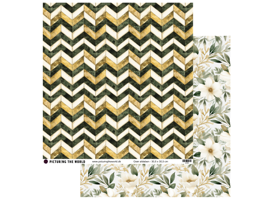 Add on Oktober - EKSTRA PTW Design - Grøn Sildeben 12x12 mønsterpapir - sælges kun til kitklubmedlemmer