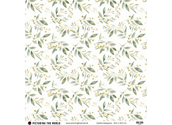Add on Oktober - EKSTRA PTW Design - Gyldne Bærgrene 12x12 mønsterpapir - sælges kun til kitklubmedlemmer