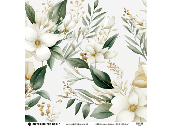 Add on Oktober - EKSTRA PTW Design - Hvid Blomster Elegance 12x12 mønsterpapir - sælges kun til kitklubmedlemmer