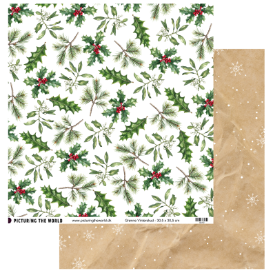 Add on November - EKSTRA PTW Design - Grønne Vinterskud 12x12 mønsterpapir - sælges kun til kitklubmedlemmer