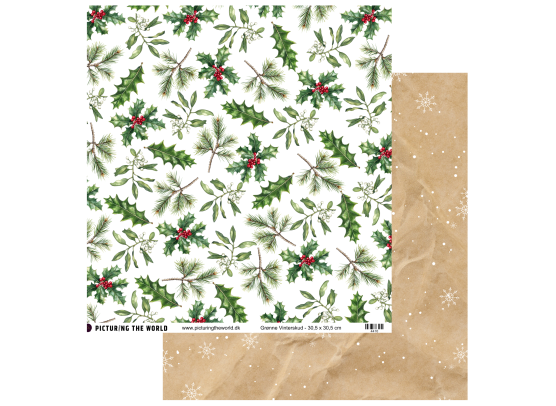 Add on November - EKSTRA PTW Design - Grønne Vinterskud 12x12 mønsterpapir - sælges kun til kitklubmedlemmer