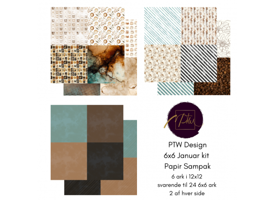 Add on Januar - PTW Design - 6x6 Januar Kit 2026 Papirsampak - 6 ark 12x12 - Sælges kun til kitklubmedlemmer