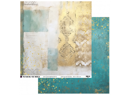 Add on Februar - EKSTRA PTW Design - Guld og Mint Stuktur 12x12 mønsterpapir - sælges kun til kitklubmedlemmer