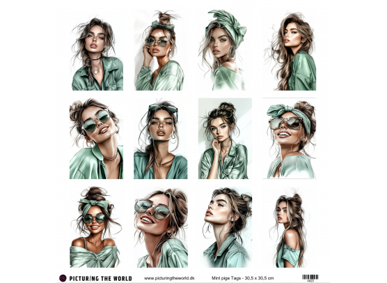 Add on Februar - EKSTRA PTW Design - Mint Pige Tags 12x12 Klippeark - sælges kun til kitklubmedlemmer