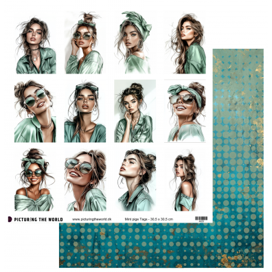 Add on Februar - EKSTRA PTW Design - Mint Pige Tags 12x12 Klippeark - sælges kun til kitklubmedlemmer