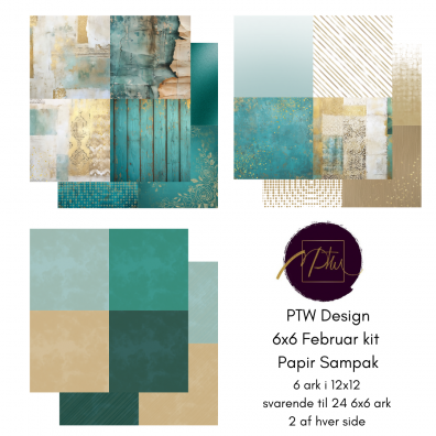 Add on Februar - PTW Design - 6x6 Februar Kit 2026 Papirsampak - 6 ark 12x12 - Sælges kun til kitklubmedlemmer