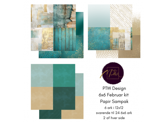 Add on Februar - PTW Design - 6x6 Februar Kit 2026 Papirsampak - 6 ark 12x12 - Sælges kun til kitklubmedlemmer