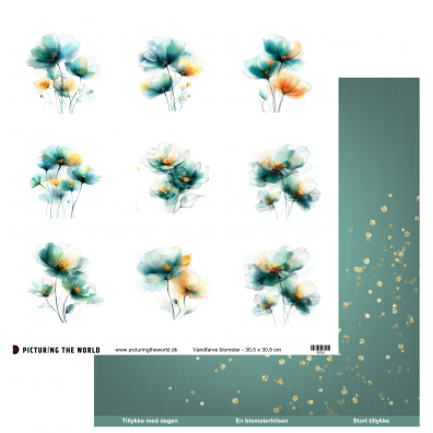 PTW Design - Mint Blomsterdrømme - Vandfarve Blomster - 12x12 klippeark