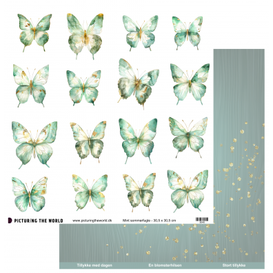 PTW Design - Mint Blomsterdrømme - Mint Sommerfugle - 12x12 klippeark