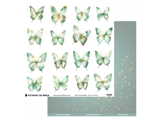 PTW Design - Mint Blomsterdrømme - Mint Sommerfugle - 12x12 klippeark
