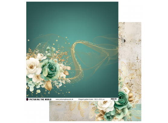PTW Design - Mint Blomsterdrømme - Elegant Gylden Buket - 12x12 mønsterpapir