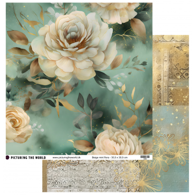 PTW Design - Mint Blomsterdrømme - Beige Mint Flora - 12x12 mønsterpapir