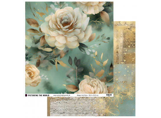PTW Design - Mint Blomsterdrømme - Beige Mint Flora - 12x12 mønsterpapir
