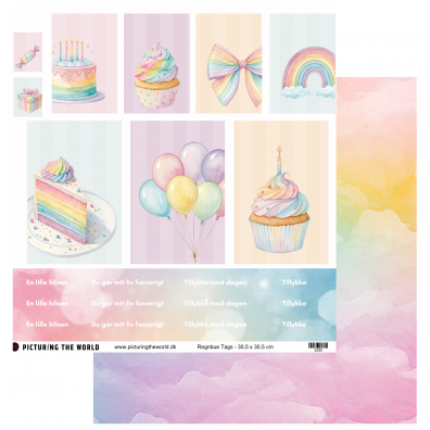 Add on April - EKSTRA PTW Design - Regnbue Tags 12x12 Klippeark - sælges kun til kitklubmedlemmer