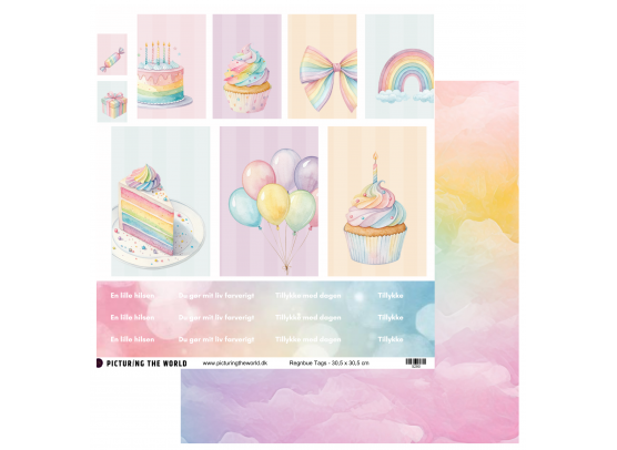 Add on April - EKSTRA PTW Design - Regnbue Tags 12x12 Klippeark - sælges kun til kitklubmedlemmer