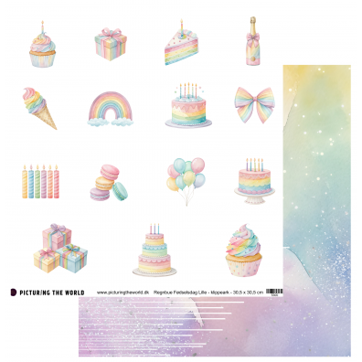 Add on April - EKSTRA PTW Design - Regnbue Fødselsdag Lille 12x12 Klippeark - sælges kun til kitklubmedlemmer