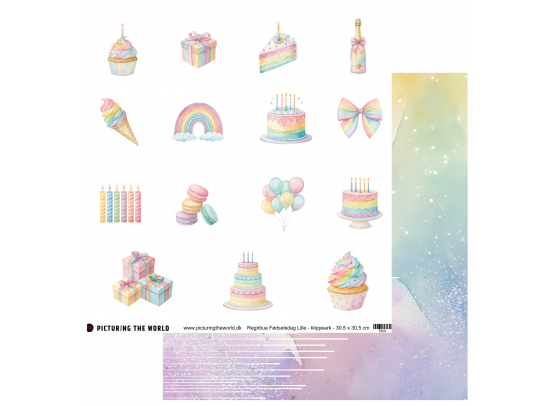 Add on April - EKSTRA PTW Design - Regnbue Fødselsdag Lille 12x12 Klippeark - sælges kun til kitklubmedlemmer