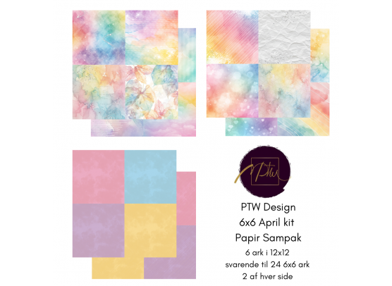 Add on April - PTW Design - 6x6 April Kit 2026 Papirsampak - 6 ark 12x12 - Sælges kun til kitklubmedlemmer