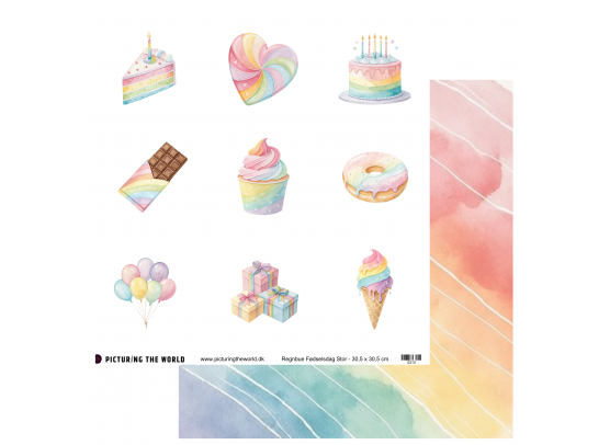 Add on April - PTW Design - Regnbue Fødselsdag Stor 12x12 Klippeark - sælges kun til kitklubmedlemmer