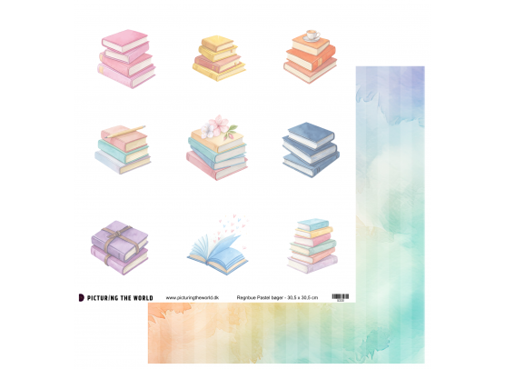 Add on April - PTW Design - Regnbue Pastel Bøger 12x12 Klippeark - sælges kun til kitklubmedlemmer