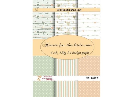 Felicita Design - A4 Design Papir - Hearts for the Little One - 6 ark
