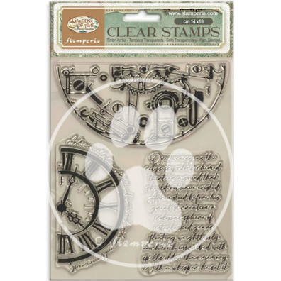 Stamperia Clear Stamp - Gardens of Time - Half Clocks and Writtings