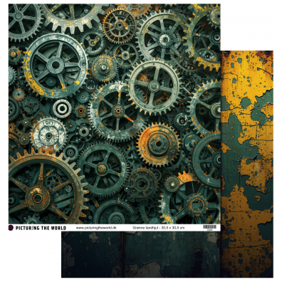 Add on Maj - EKSTRA PTW Design - Grønne Tandhjul 12x12 mønsterpapir - sælges kun til kitklubmedlemmer