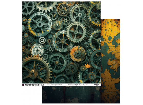 Add on Maj - EKSTRA PTW Design - Grønne Tandhjul 12x12 mønsterpapir - sælges kun til kitklubmedlemmer