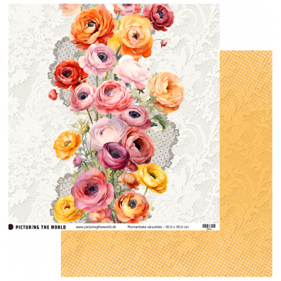 Add on Juni - EKSTRA PTW Design - Romantiske Ranunkler 12x12 mønsterpapir - sælges kun til kitklubmedlemmer