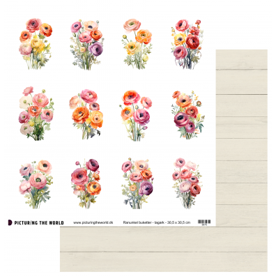Add on Juni - EKSTRA PTW Design - Ranunkel Buketter 12x12 Klippeark - sælges kun til kitklubmedlemmer