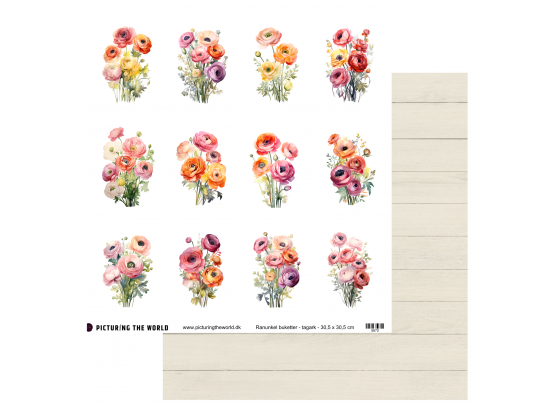 Add on Juni - EKSTRA PTW Design - Ranunkel Buketter 12x12 Klippeark - sælges kun til kitklubmedlemmer
