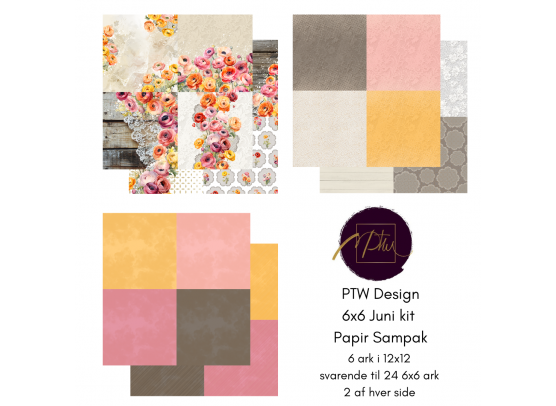 Add on Juni - PTW Design - 6x6 Juni Kit 2026 Papirsampak - 6 ark 12x12 - Sælges kun til kitklubmedlemmer