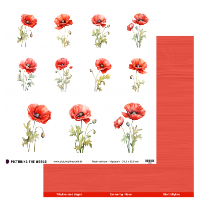 Add on Juni -PTW Design - Farverige Blomster - Varme Valmuer - 12x12 klippeark