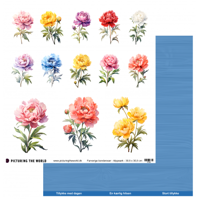 Add on Juni - PTW Design - Farverige Blomster - Farverige Bonderoser - 12x12 klippeark