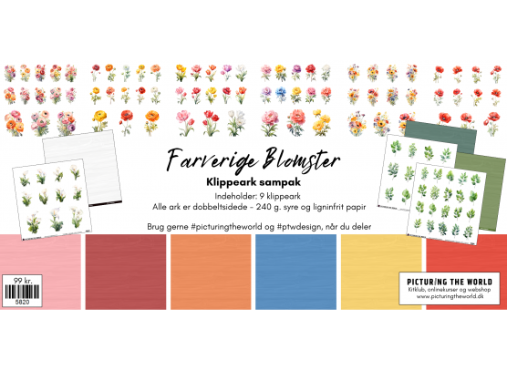 Add on Juni - PTW Design - Farverige Blomster - Klippeark Sampak - 9 ark