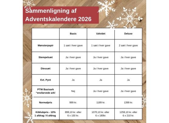 Adventskalender 2026 - Basis udgave - inkl. mønsterpapir, stempler og dies - betales i november ved afsendelse