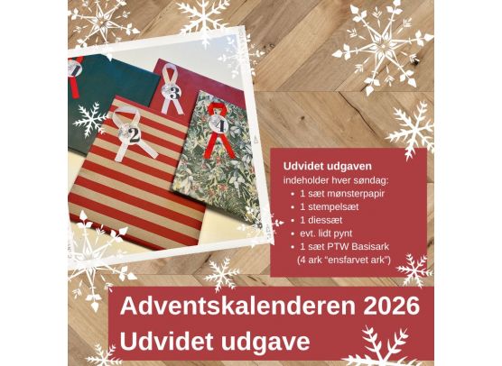 Adventskalender 2026 - udvidet udgave - inkl. mønsterpapir, stempler og dies - betales i november ved afsendelse