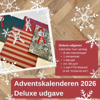 Adventskalender 2026 - Deluxe udgave - inkl. 2 sæt mønsterpapir, 1 sæt PTW Basisark, stempler og dies - betalt i 6 afdrag