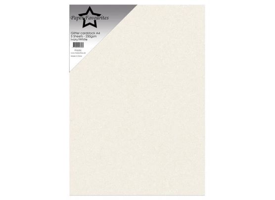 Paper Favourites - Glitter Cardstock A4 - 250 gsm - Ivory/White - 5 sheets