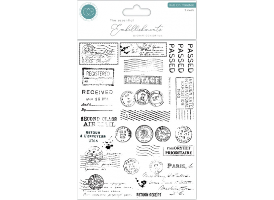 Craft Consortium - The Collector - Postage - Rub On Transfers - 2 Sheets