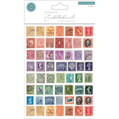 Craft Consortium - The Collector - Used Stamps - Rub On Transfers - 2 Sheets