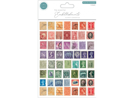 Craft Consortium - The Collector - Used Stamps - Rub On Transfers - 2 Sheets