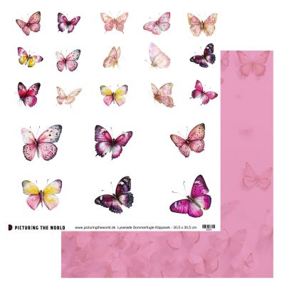PTW Design - Farverige Sommerfugle - Lyserøde Sommerfugle - 12x12 klippeark