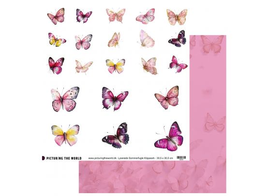 PTW Design - Farverige Sommerfugle - Lyserøde Sommerfugle - 12x12 klippeark