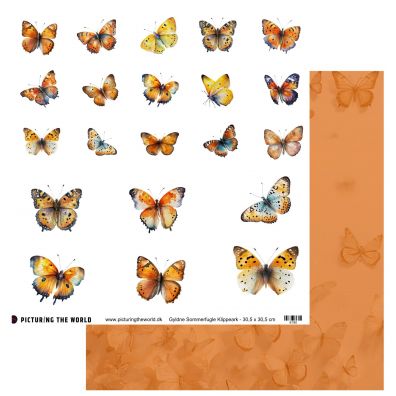 PTW Design - Farverige Sommerfugle - Gyldne Sommerfugle - 12x12 klippeark