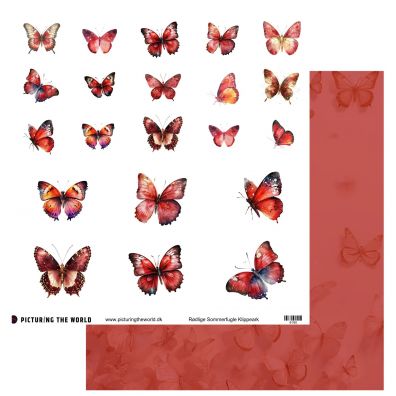 PTW Design - Farverige Sommerfugle - Rødlige Sommerfugle - 12x12 klippeark